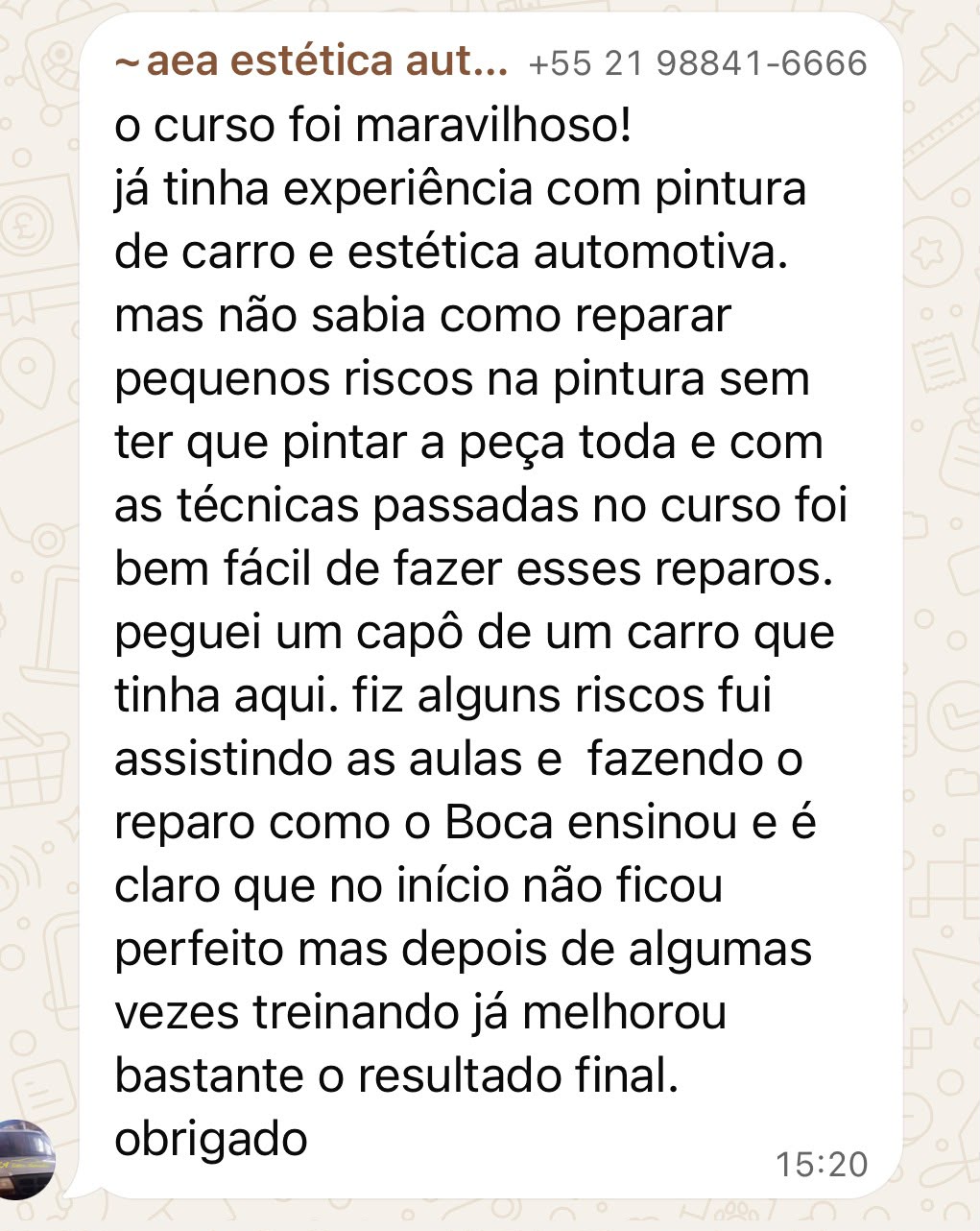 Print original de depoimento de aluno do treinamento (5)